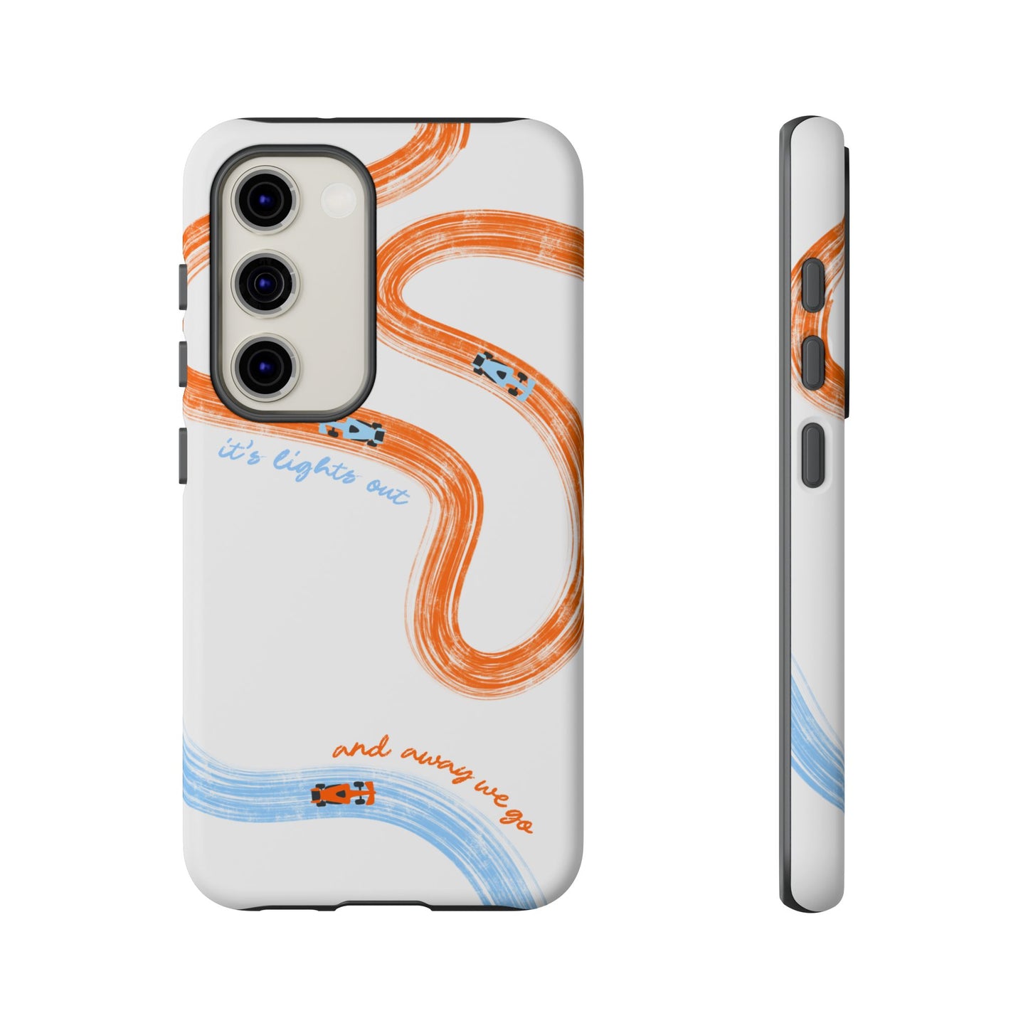 McLaren F1 Phone Case Orange and Blue Painted "its lights out and away we go", Trendy F1 Gift, Formula 1 Gift, Cute F1 Phone Case