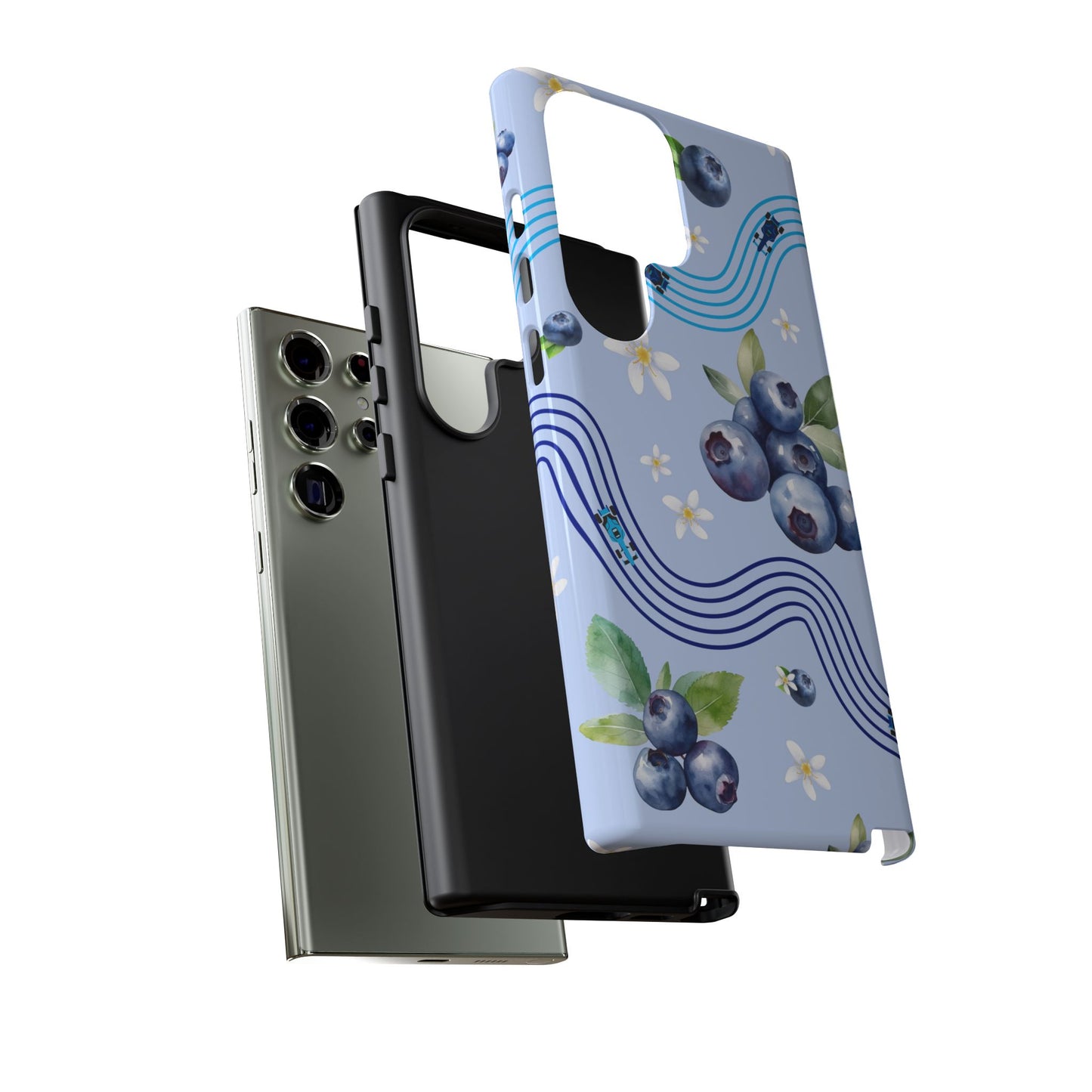 Blue F1 Williams and Blueberries Phone Case, Trendy F1 Gift, Formula 1 Gift, Cute Fruit F1 Phone Case, Unique Phone Case