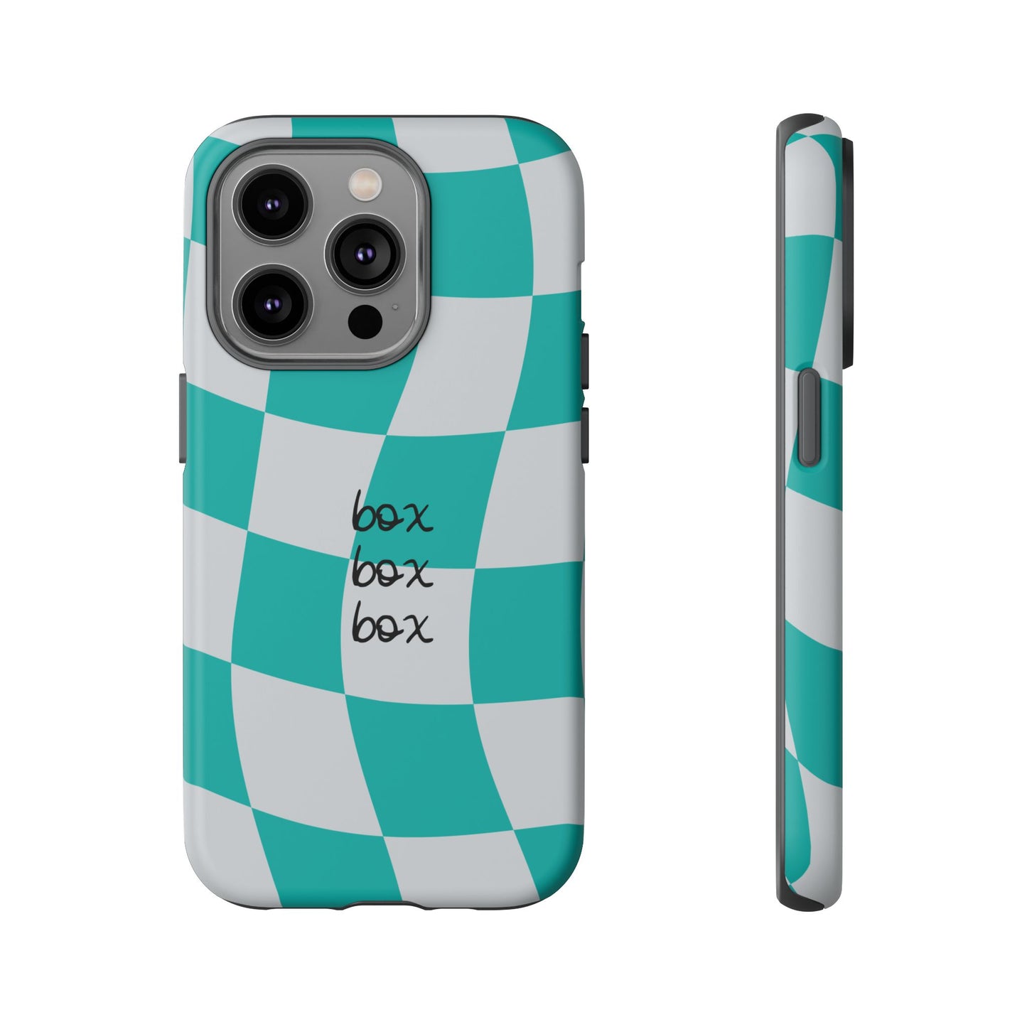 Mercedes Teal and Grey Checkered F1 Phone Case, Box Box Box F1 Phone Case