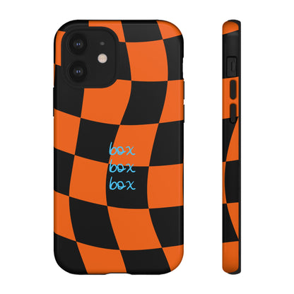 McLaren Orange and Black Checkered F1 Phone Case, Box Box Box F1 Phone Case