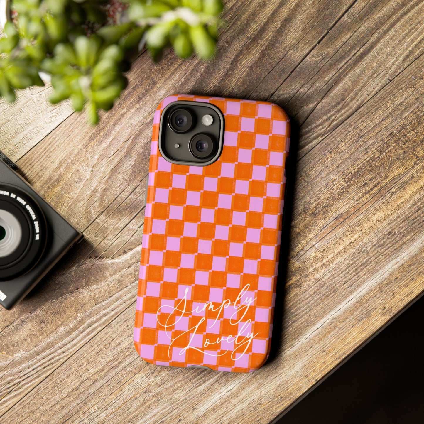 Simply Lovely Orange and Pink Checkered F1 Phone Case Design, Trendy F1 Gift, Formula 1 Gift, Cute F1 Phone Case