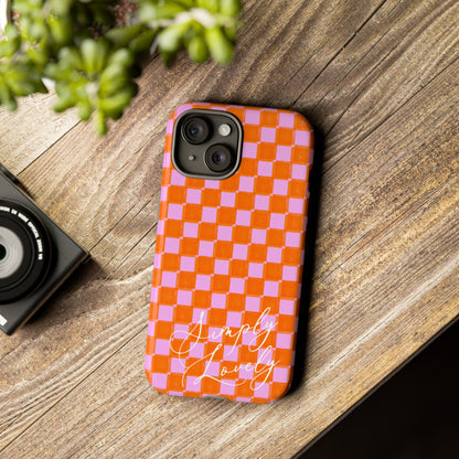 Simply Lovely Orange and Pink Checkered F1 Phone Case Design, Trendy F1 Gift, Formula 1 Gift, Cute F1 Phone Case