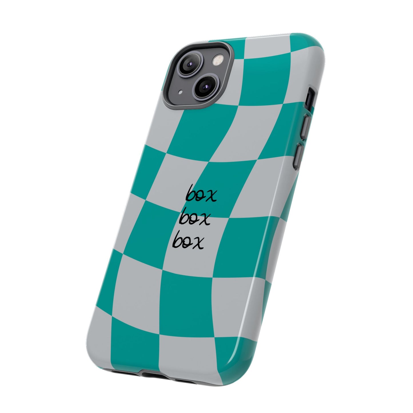 Mercedes Teal and Grey Checkered F1 Phone Case, Box Box Box F1 Phone Case