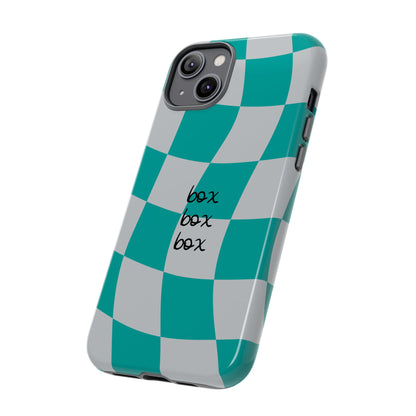 Mercedes Teal and Grey Checkered F1 Phone Case, Box Box Box F1 Phone Case