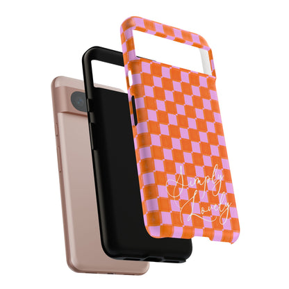 Simply Lovely Orange and Pink Checkered F1 Phone Case Design, Trendy F1 Gift, Formula 1 Gift, Cute F1 Phone Case