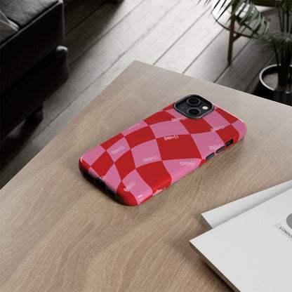F1 Phone Case Pink and Red Checkerboard Design, Trendy F1 Gift, Girly Formula 1 Gift, Cute F1 Phone Case, Unique Formula One Phone Case