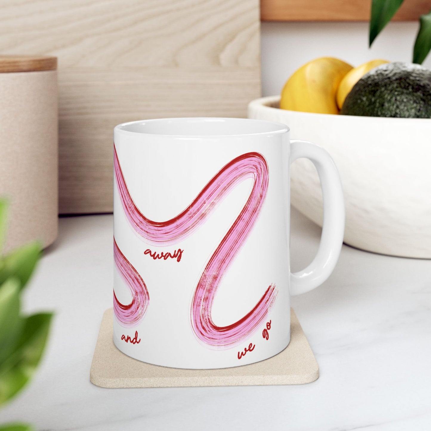 Pink and Red Painted It's Lights Out and Away We Go Mug, Unique Gift for Coffee Lovers, Whimsical Formula 1 Gift