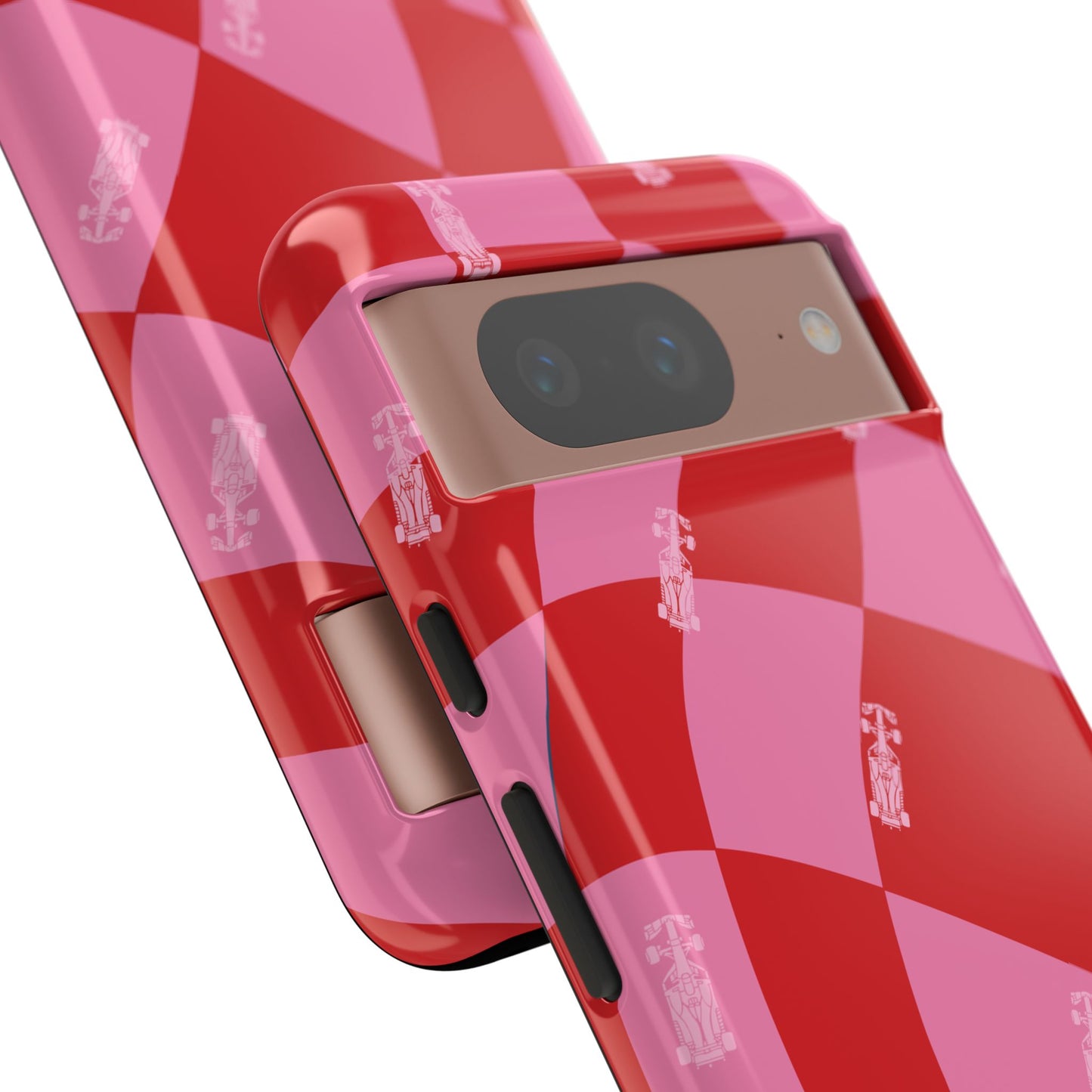 F1 Phone Case Pink and Red Checkerboard Design, Trendy F1 Gift, Girly Formula 1 Gift, Cute F1 Phone Case, Unique Formula One Phone Case