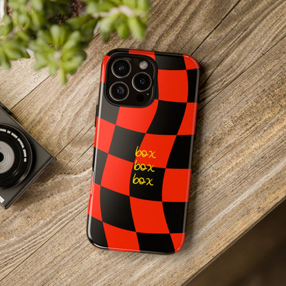 F1 Ferrari Black and Red Checkered Phone Case, Box Box Box F1 Phone Case