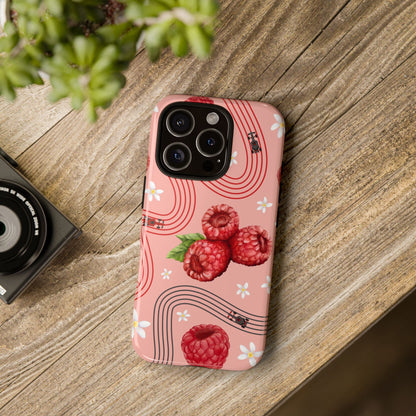 Red F1 Haas and Raspberries Phone Case, Trendy F1 Gift, Formula 1 Gift, Cute Fruit F1 Phone Case, Unique Phone Case