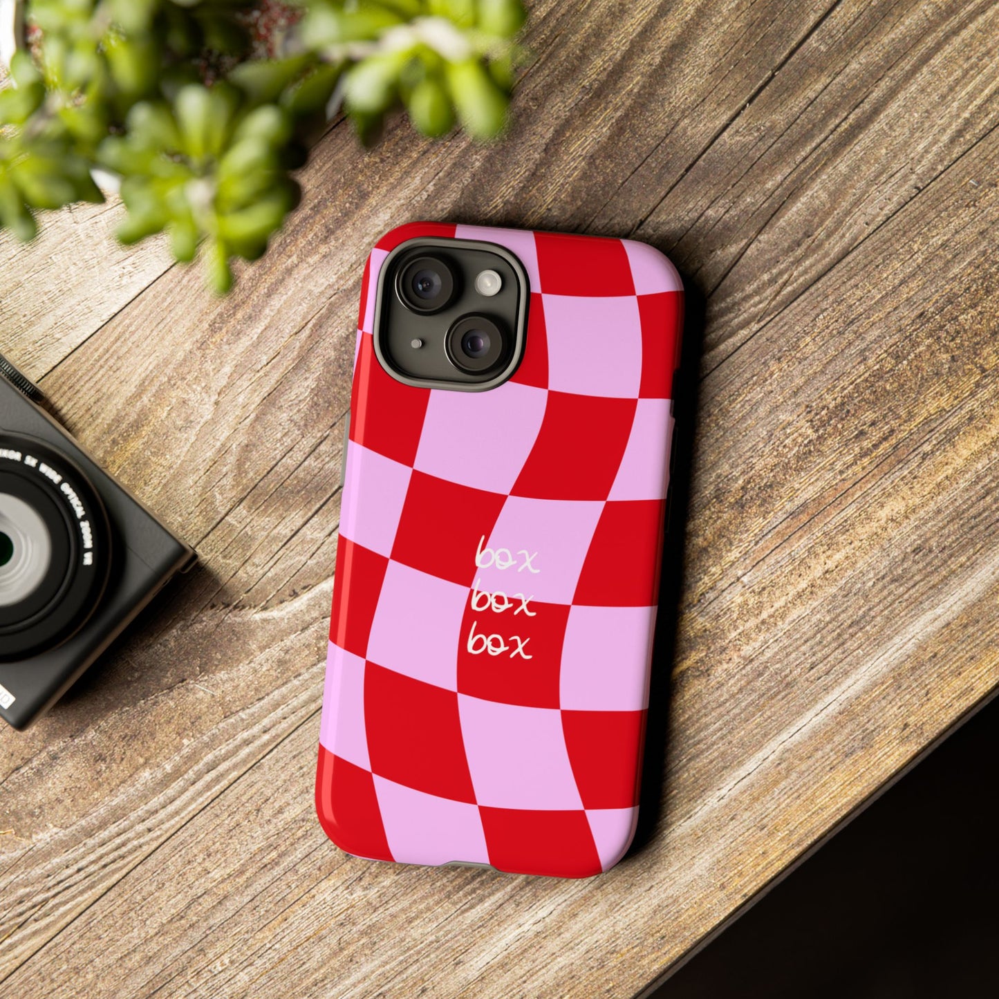 Pink and Red Checkered F1 Phone Case, Box Box Box F1 Phone Case