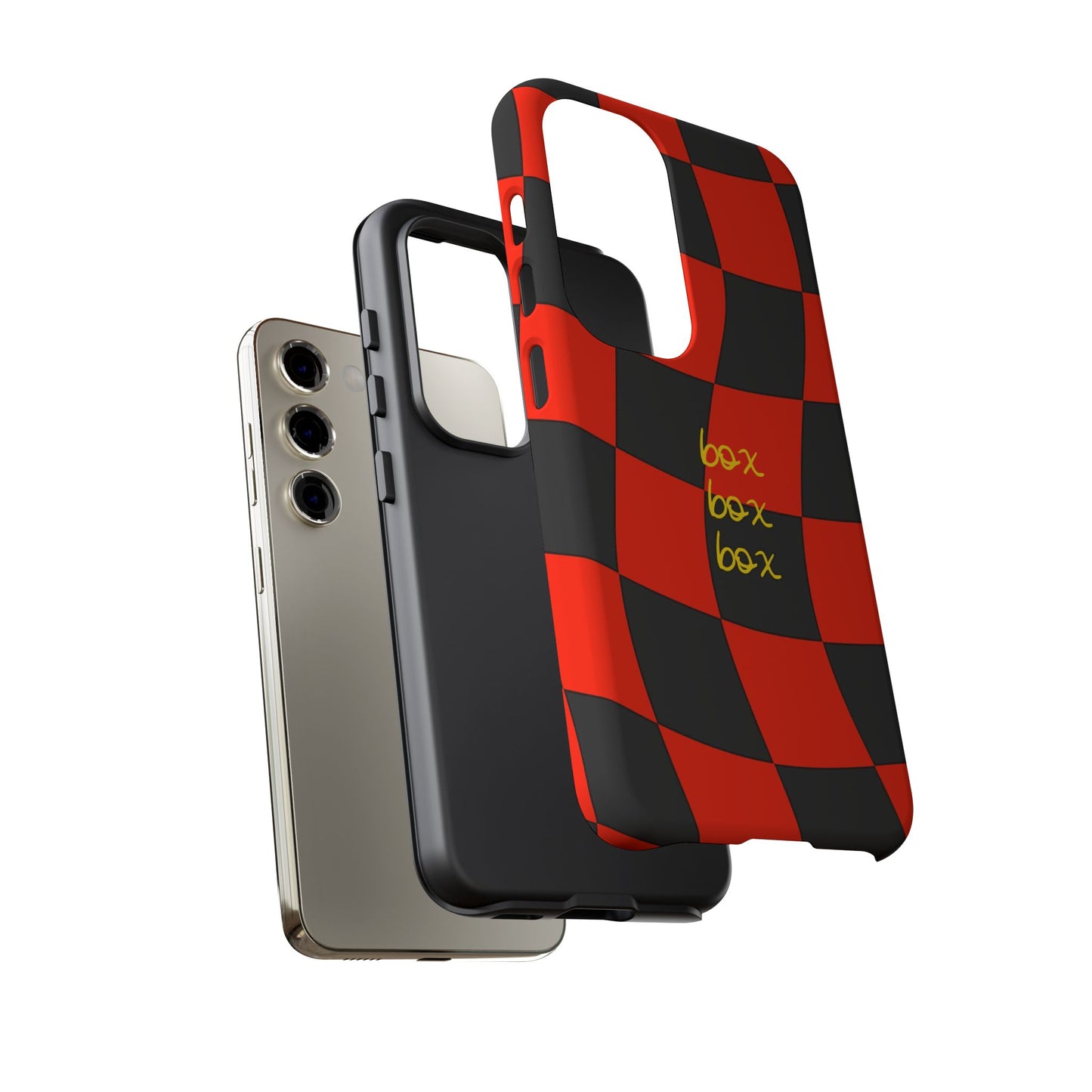 F1 Ferrari Black and Red Checkered Phone Case, Box Box Box F1 Phone Case