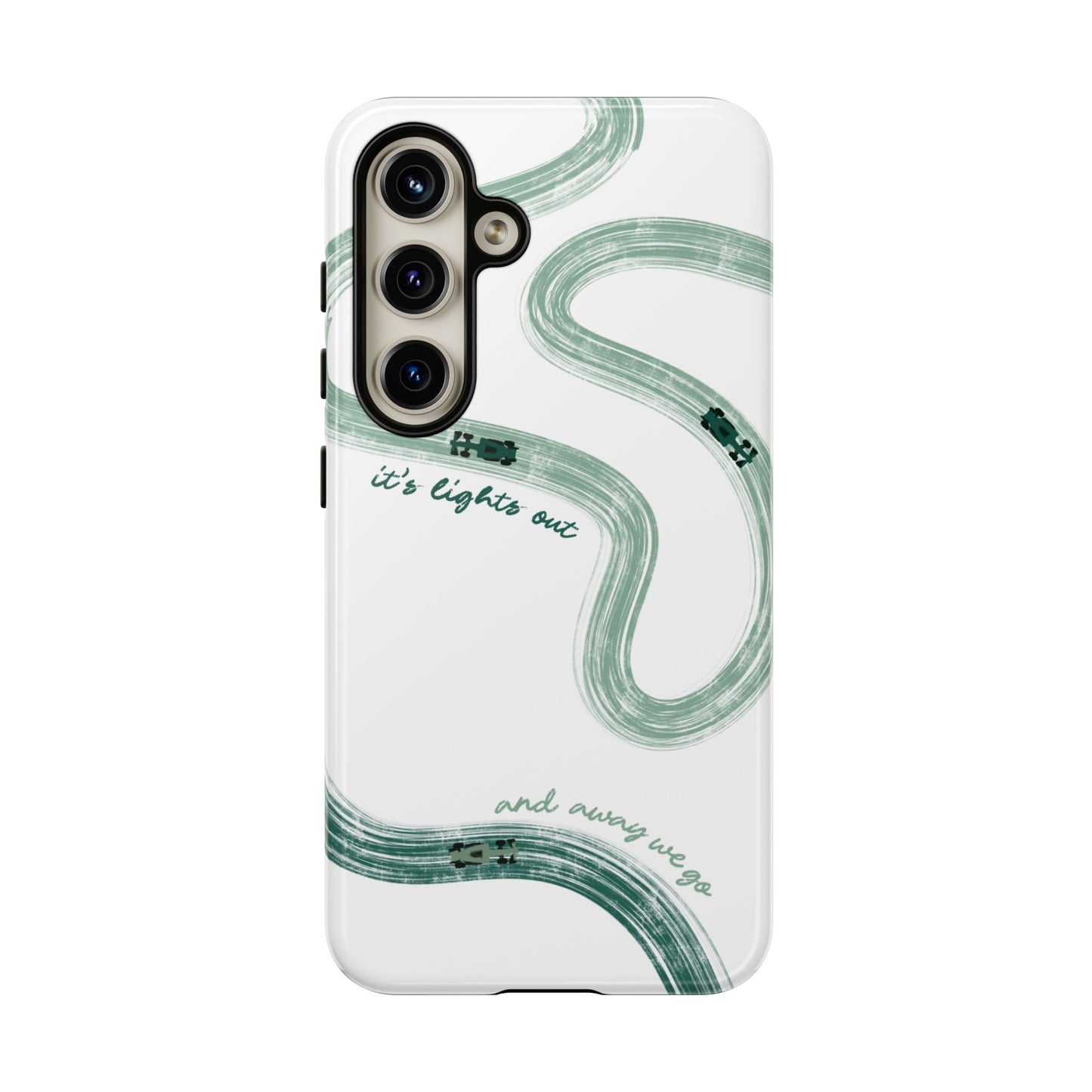 F1 Phone Case Green Painted "its lights out and away we go", Trendy F1 Gift, Formula 1 Gift, Cute F1 Phone Case, Gift for F1 Fans