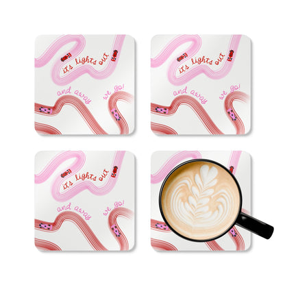 it's lights out and away we go coaster | corkwood coaster set