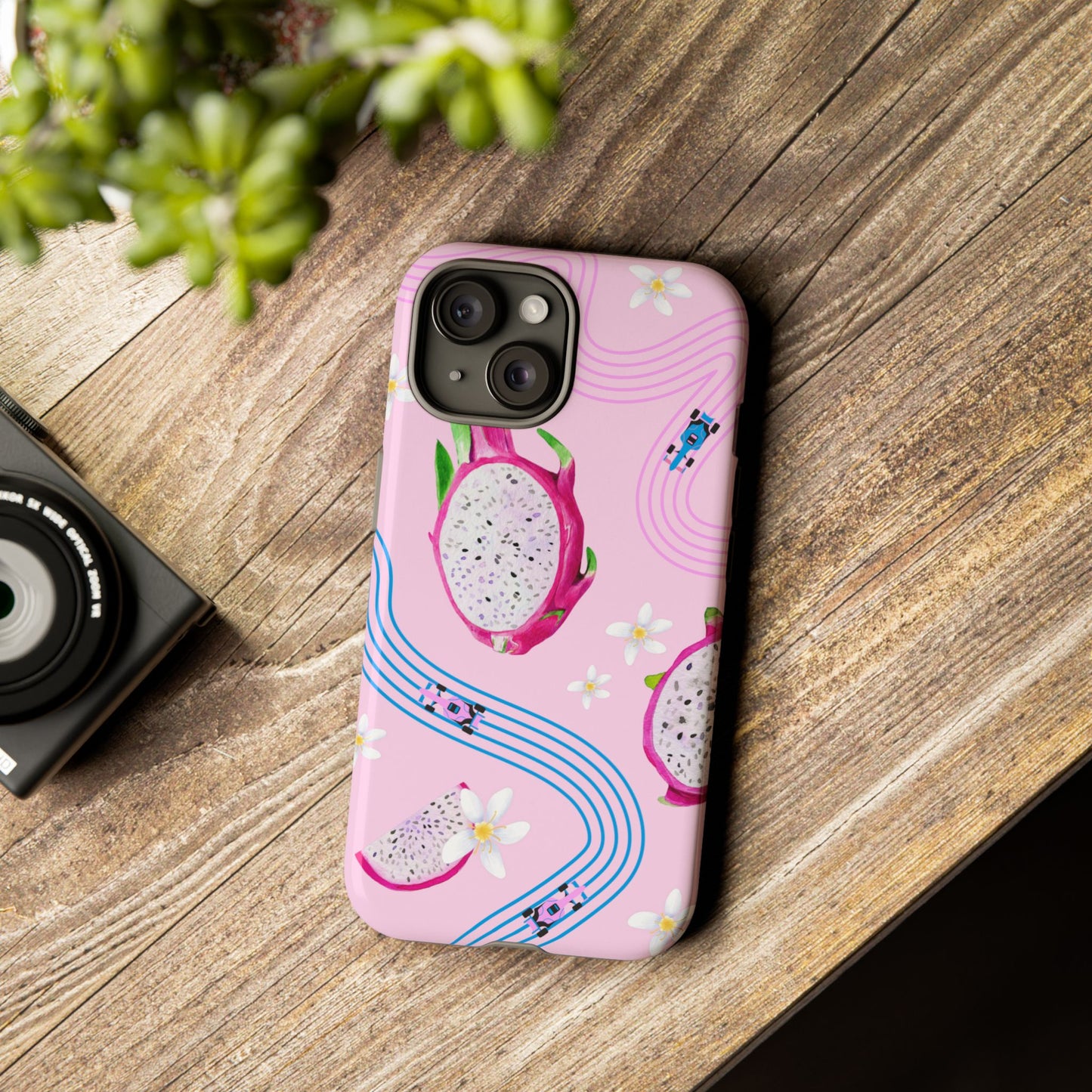Pink F1 Alpine and Dragonfruit Phone Case, Trendy F1 Gift, Formula 1 Gift, Cute Fruit F1 Phone Case, Unique Phone Case