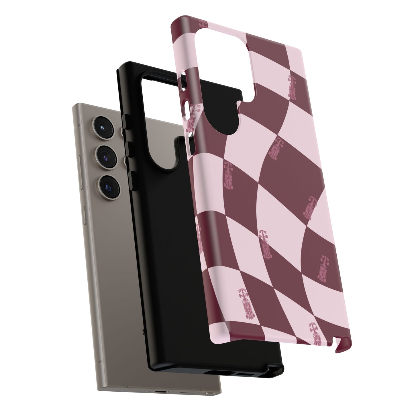 F1 Phone Case Pink Checkered Design, Trendy F1 Gift, Formula 1 Gift, Cute F1 Phone Case, Unique Formula One Phone Case