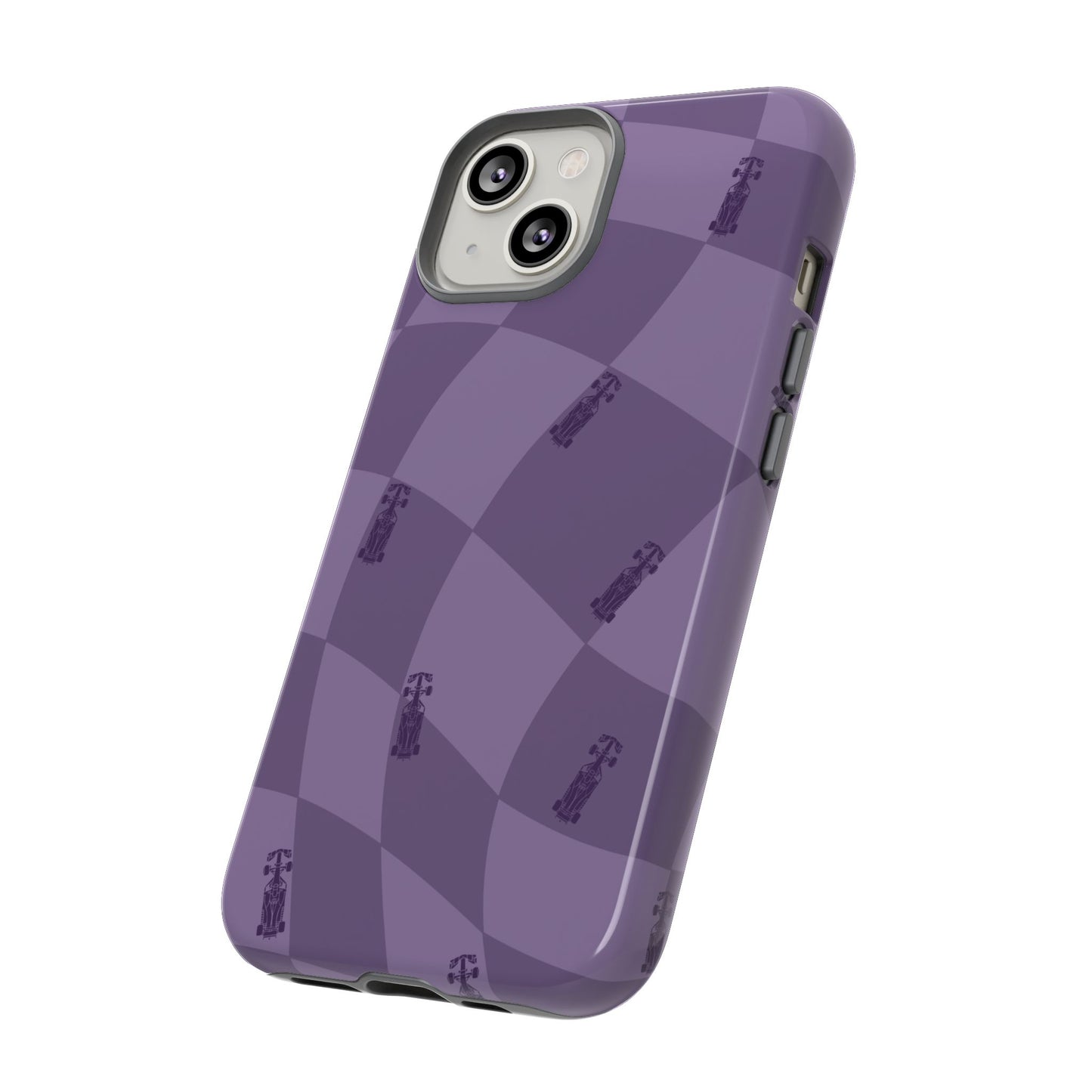F1 Phone Case Purple Checkered Design, Trendy F1 Gift, Formula 1 Gift, Cute F1 Phone Case, Unique Formula One Phone Case