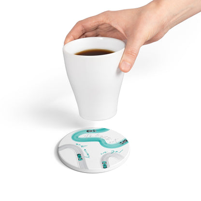 Mercedes Teal and Grey F1 Ceramic Coaster | Curved Tracks with Tiny Cars