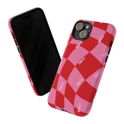 F1 Phone Case Pink and Red Checkerboard Design, Trendy F1 Gift, Girly Formula 1 Gift, Cute F1 Phone Case, Unique Formula One Phone Case
