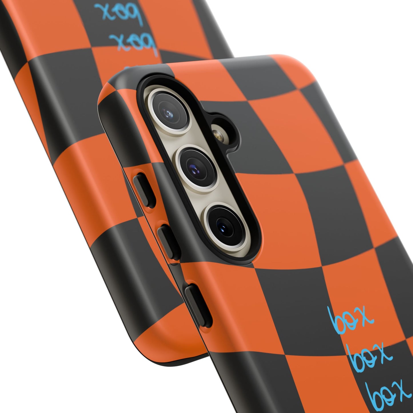 McLaren Orange and Black Checkered F1 Phone Case, Box Box Box F1 Phone Case
