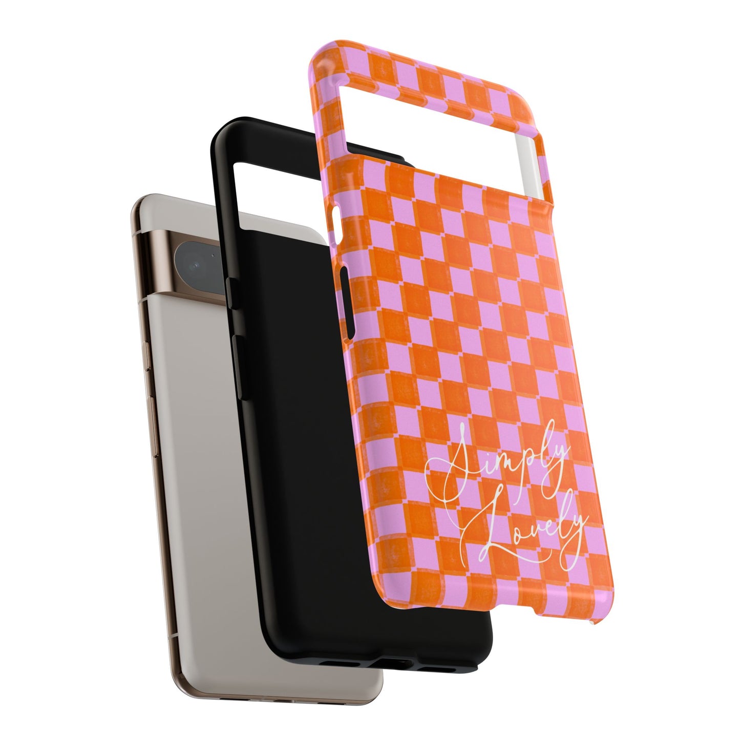 Simply Lovely Orange and Pink Checkered F1 Phone Case Design, Trendy F1 Gift, Formula 1 Gift, Cute F1 Phone Case