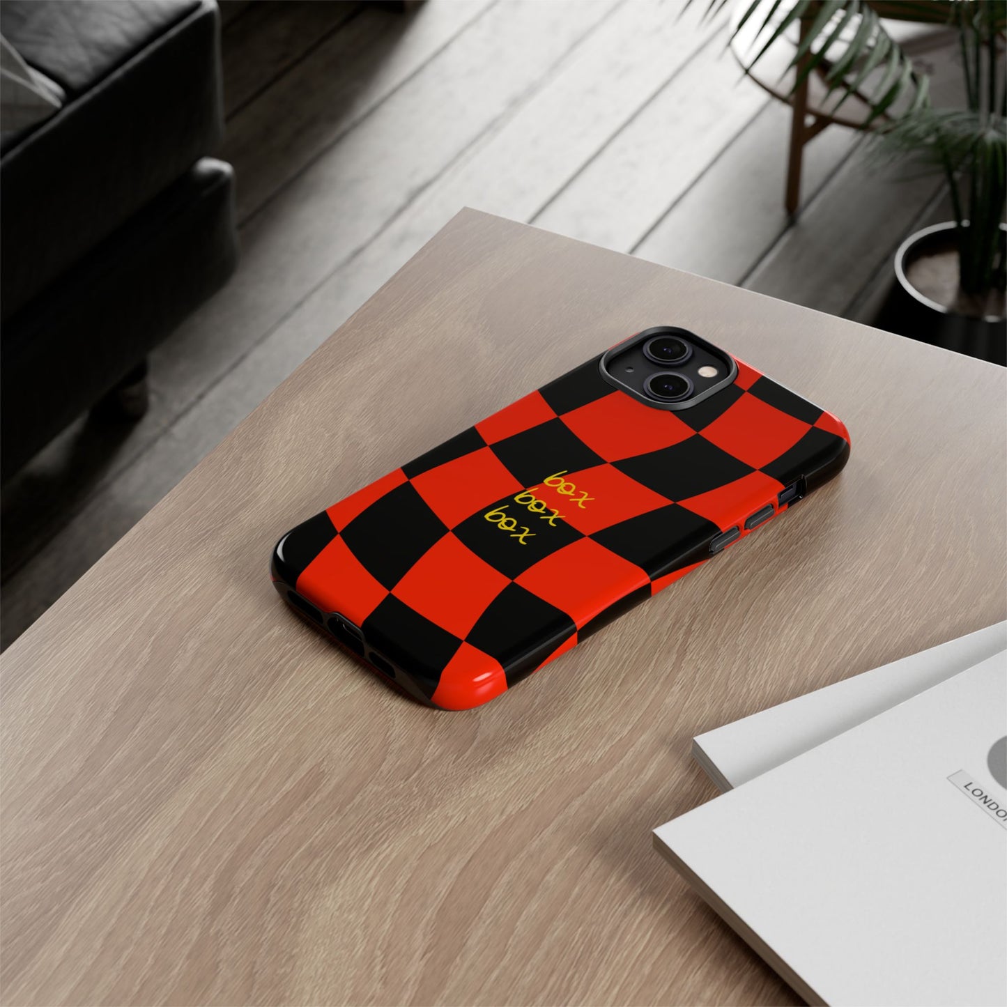 F1 Ferrari Black and Red Checkered Phone Case, Box Box Box F1 Phone Case