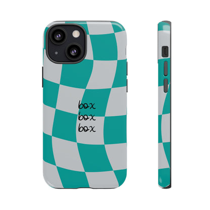 Mercedes Teal and Grey Checkered F1 Phone Case, Box Box Box F1 Phone Case