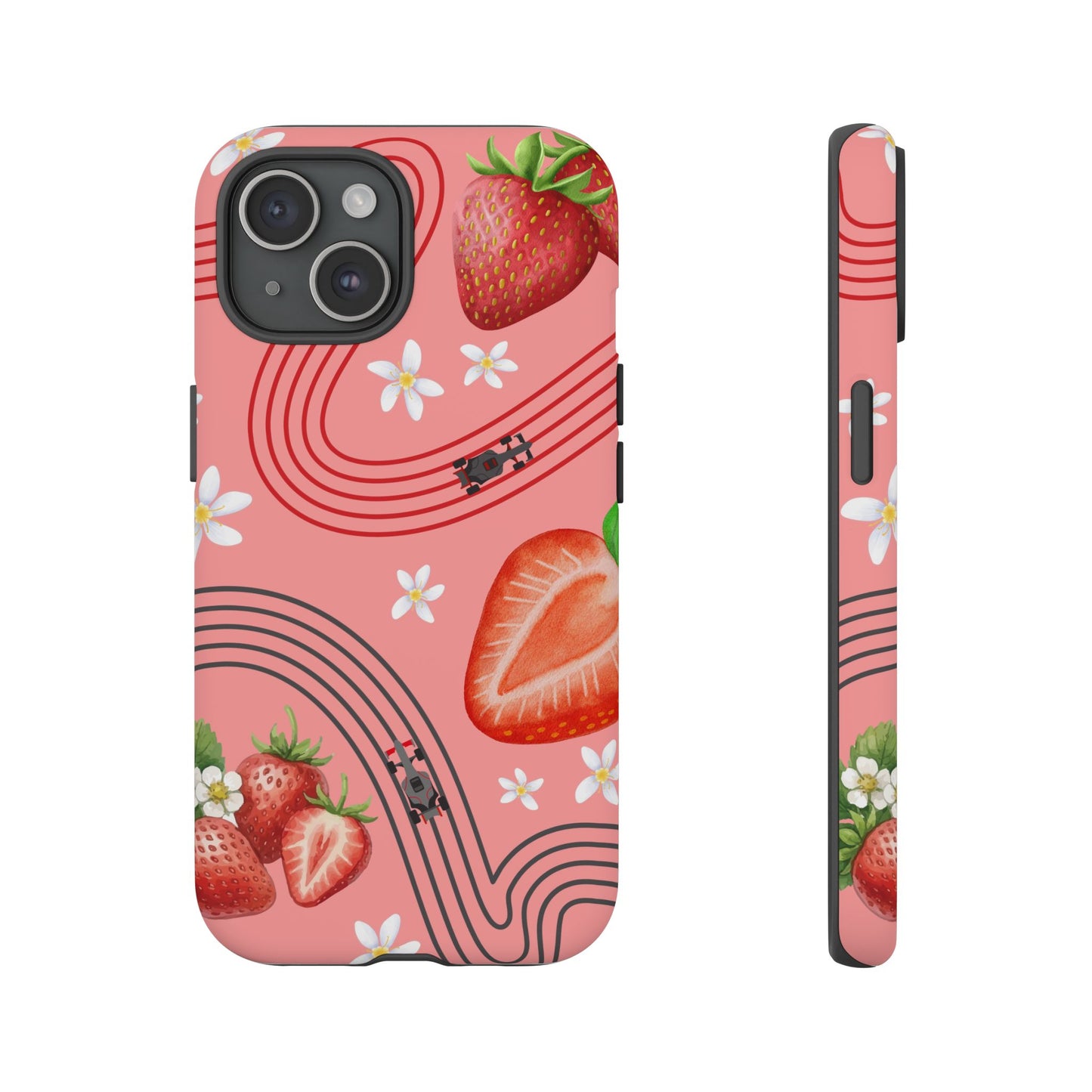Red F1 Audi and Strawberries Phone Case, Trendy F1 Gift, Formula 1 Gift, Cute Fruit F1 Phone Case, Unique Phone Case