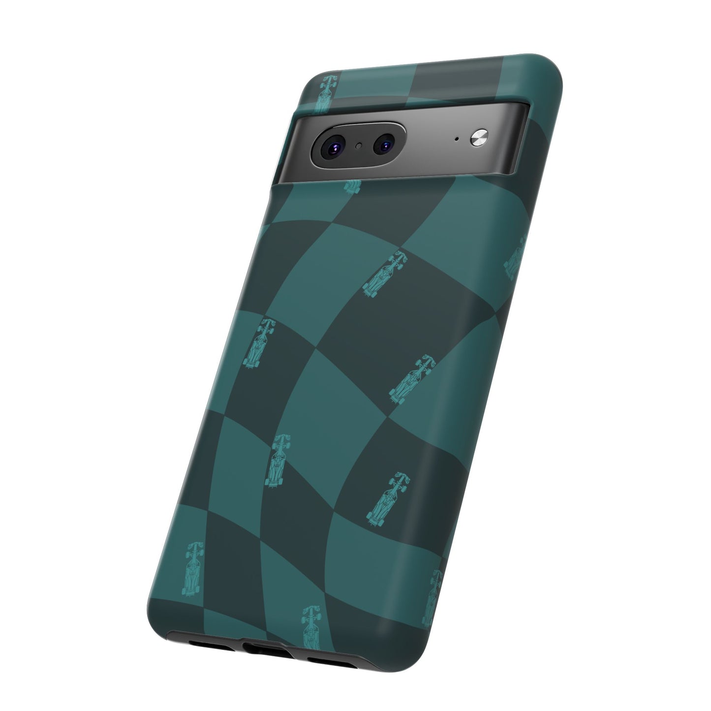 F1 Phone Case Teal Checkered Design, Trendy F1 Gift, Formula 1 Gift, Cute F1 Phone Case, Unique Formula One Phone Case