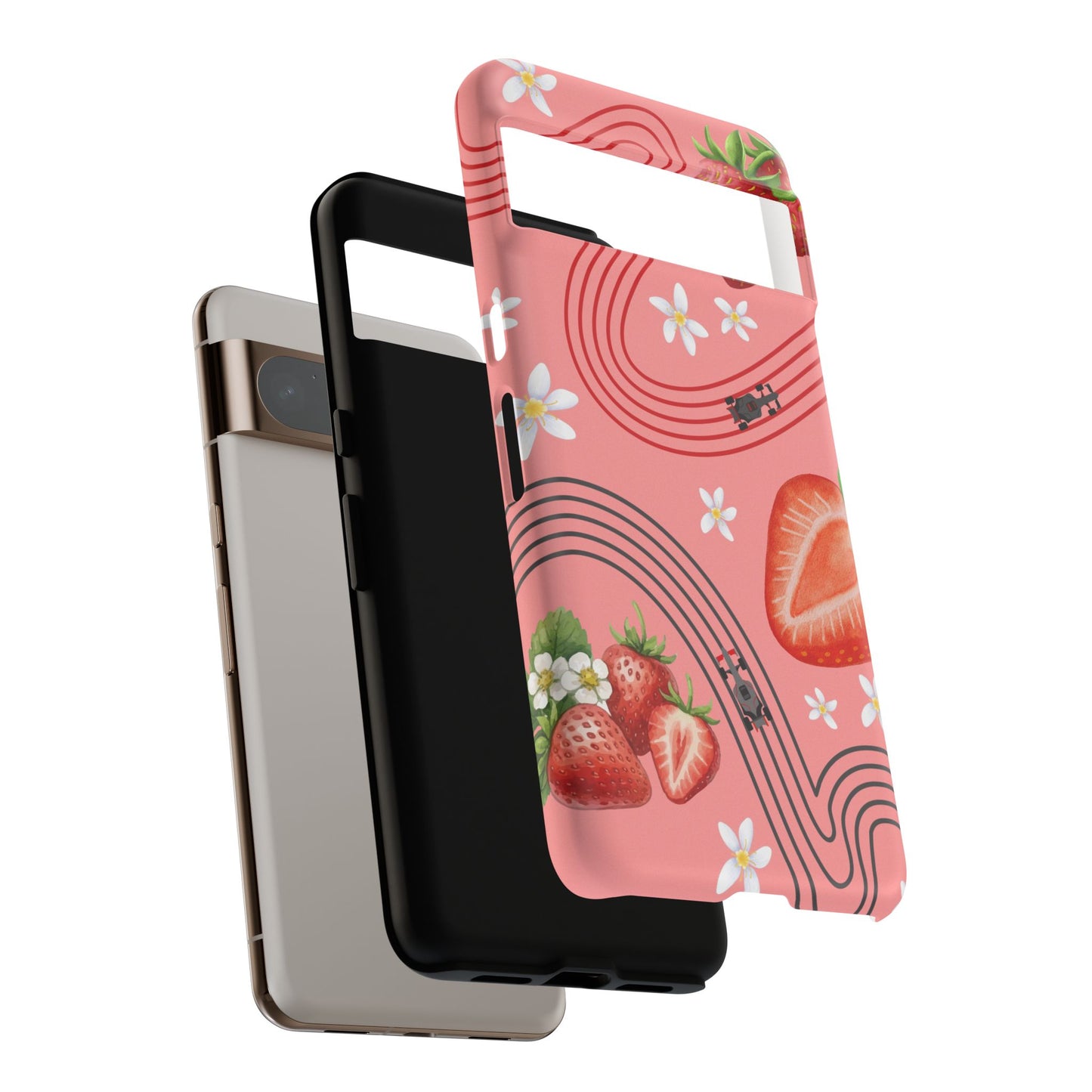 Red F1 Audi and Strawberries Phone Case, Trendy F1 Gift, Formula 1 Gift, Cute Fruit F1 Phone Case, Unique Phone Case