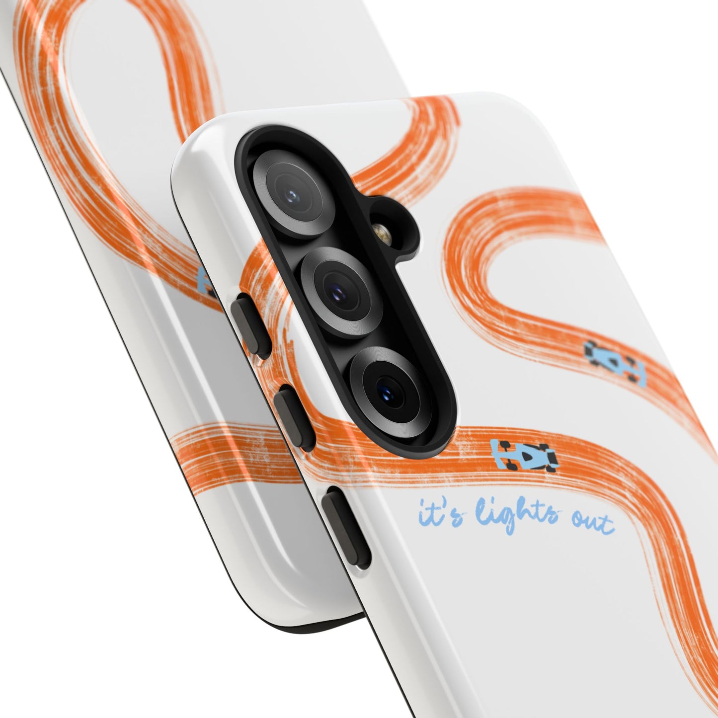 McLaren F1 Phone Case Orange and Blue Painted "its lights out and away we go", Trendy F1 Gift, Formula 1 Gift, Cute F1 Phone Case