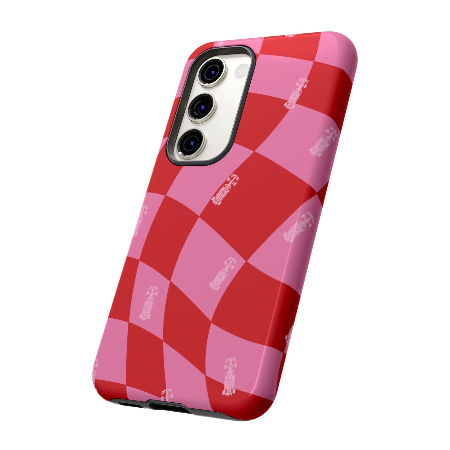F1 Phone Case Pink and Red Checkerboard Design, Trendy F1 Gift, Girly Formula 1 Gift, Cute F1 Phone Case, Unique Formula One Phone Case