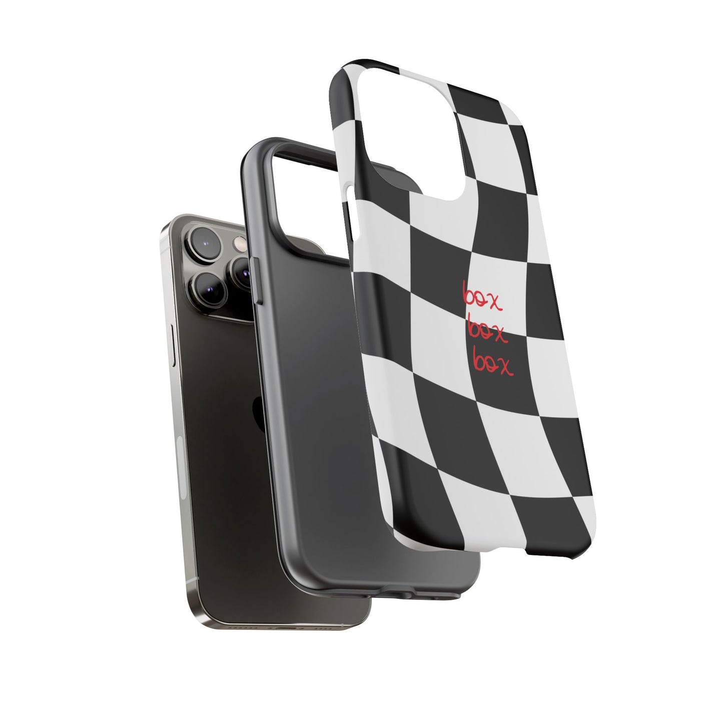Black and Red Checkered F1 Phone Case, Box Box Box F1 Phone Case