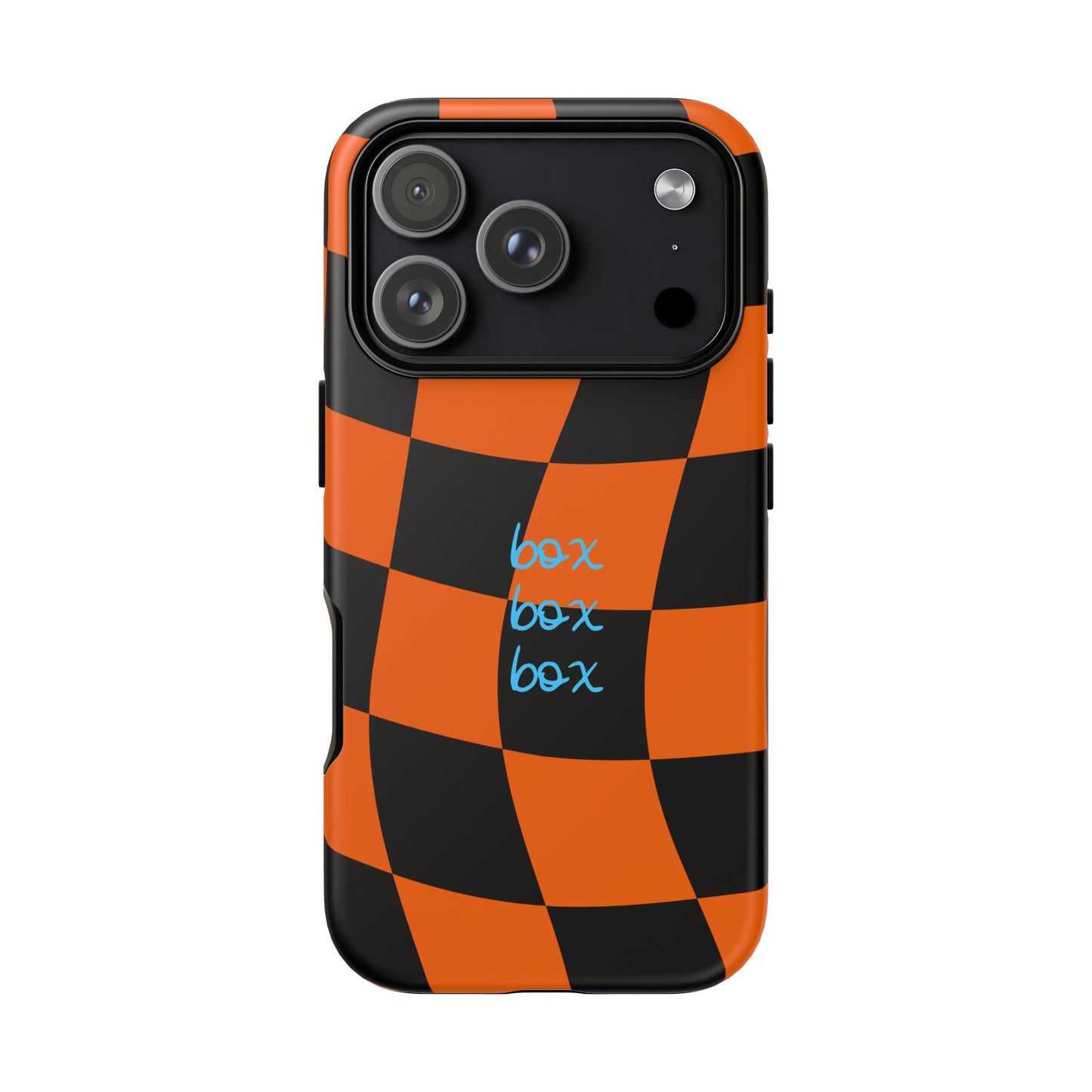 McLaren Orange and Black Checkered F1 Phone Case, Box Box Box F1 Phone Case