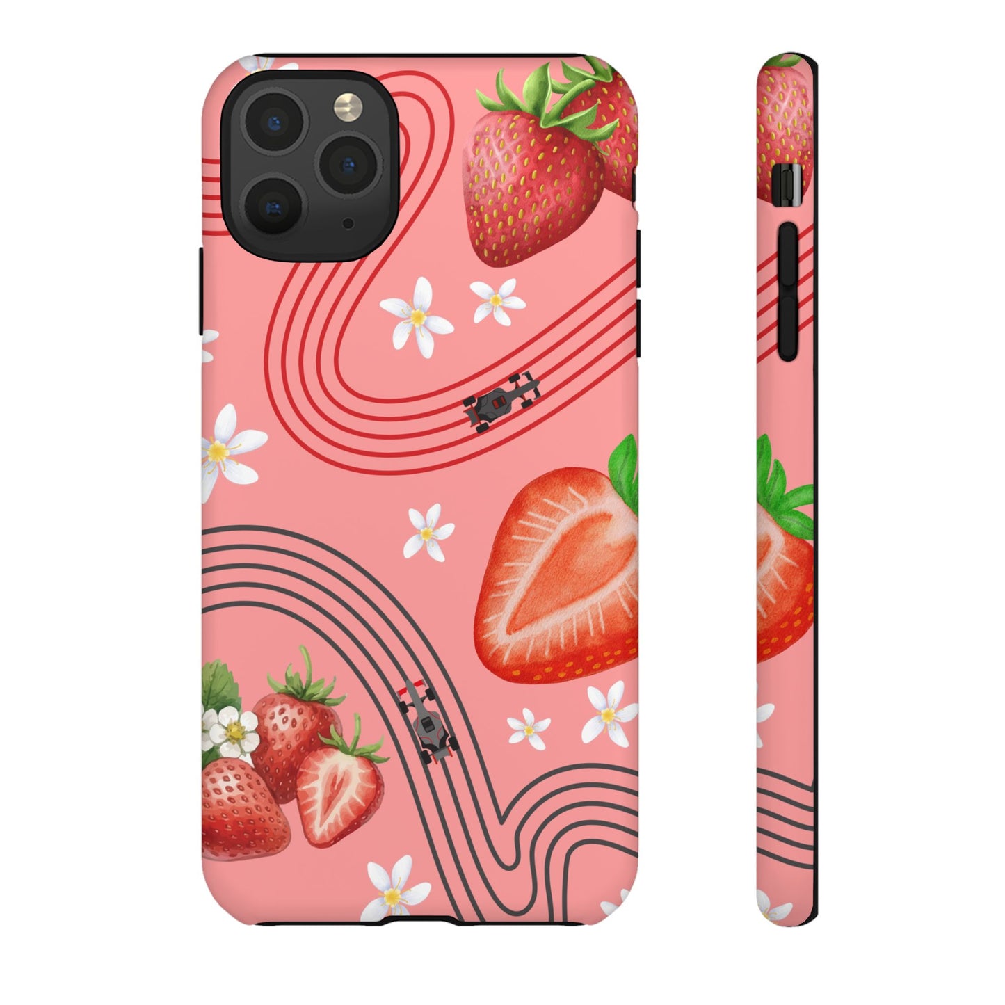 Red F1 Audi and Strawberries Phone Case, Trendy F1 Gift, Formula 1 Gift, Cute Fruit F1 Phone Case, Unique Phone Case