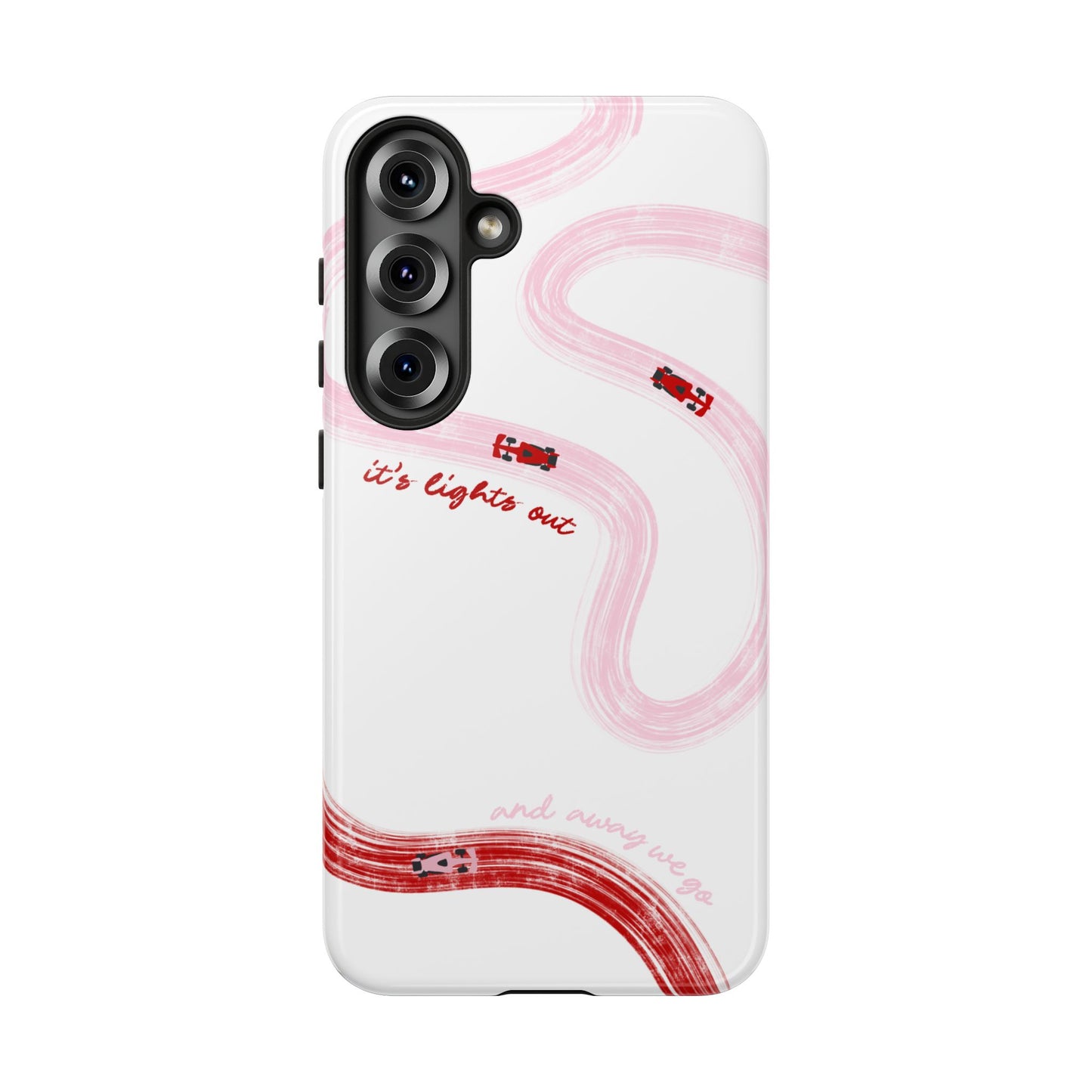 F1 Phone Case Pink and Red Painted "its lights out and away we go", Trendy F1 Gift, Formula 1 Gift, Cute F1 Phone Case, Unique Phone Case