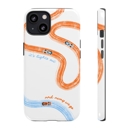 McLaren F1 Phone Case Orange and Blue Painted "its lights out and away we go", Trendy F1 Gift, Formula 1 Gift, Cute F1 Phone Case