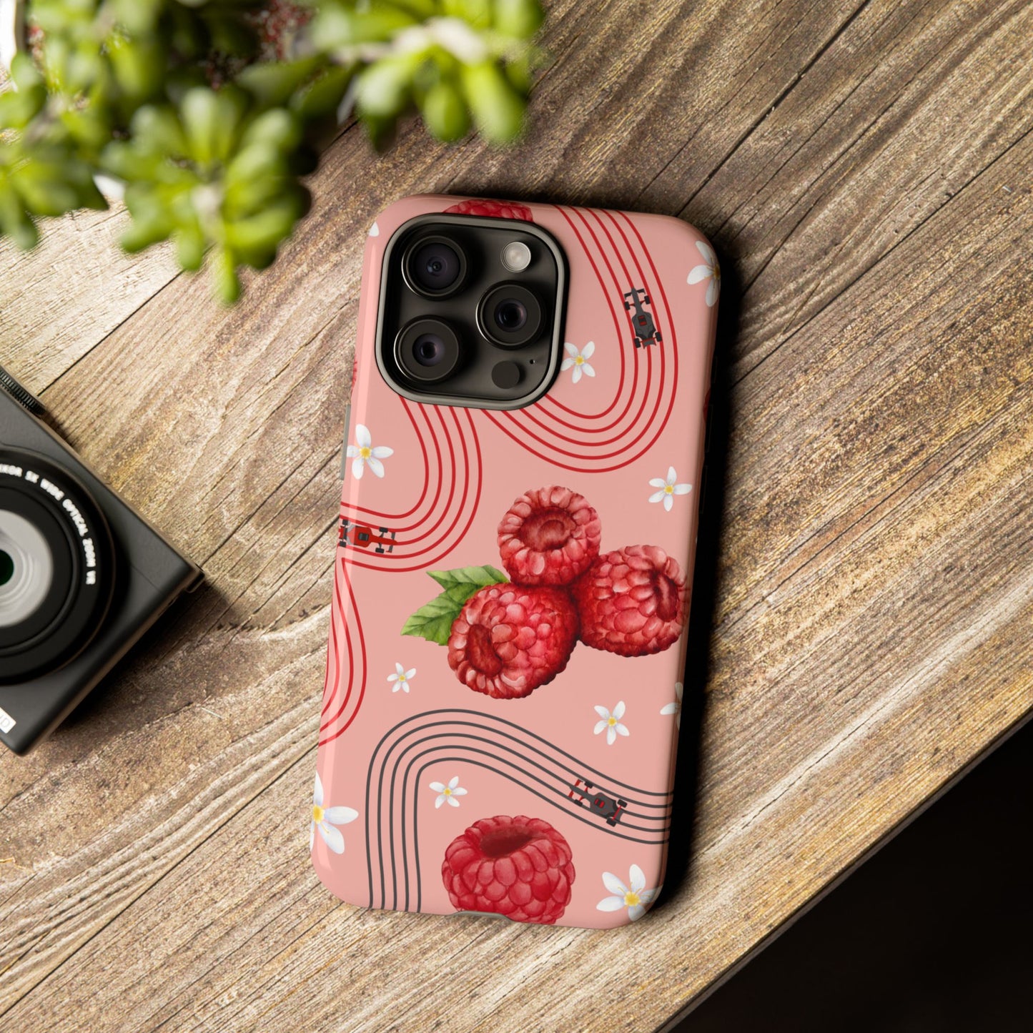 Red F1 Haas and Raspberries Phone Case, Trendy F1 Gift, Formula 1 Gift, Cute Fruit F1 Phone Case, Unique Phone Case