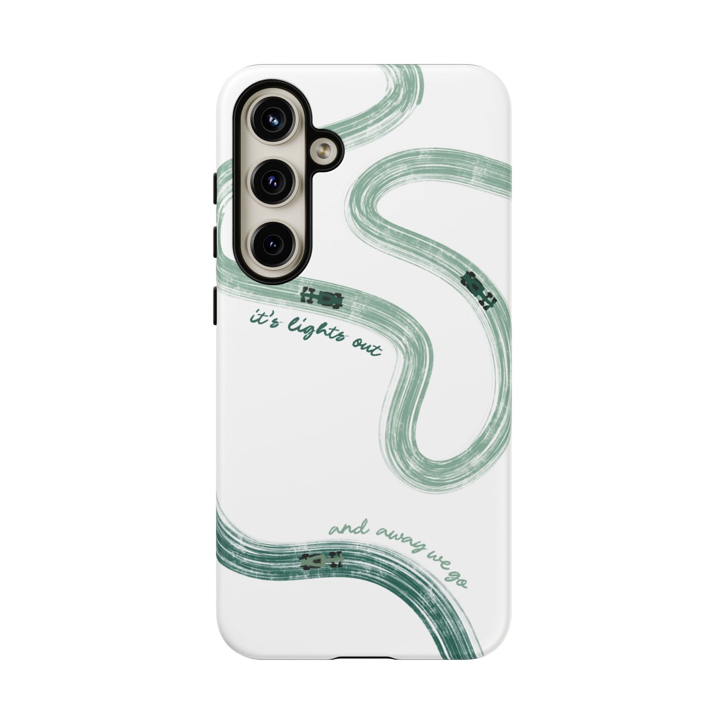 F1 Phone Case Green Painted "its lights out and away we go", Trendy F1 Gift, Formula 1 Gift, Cute F1 Phone Case, Gift for F1 Fans