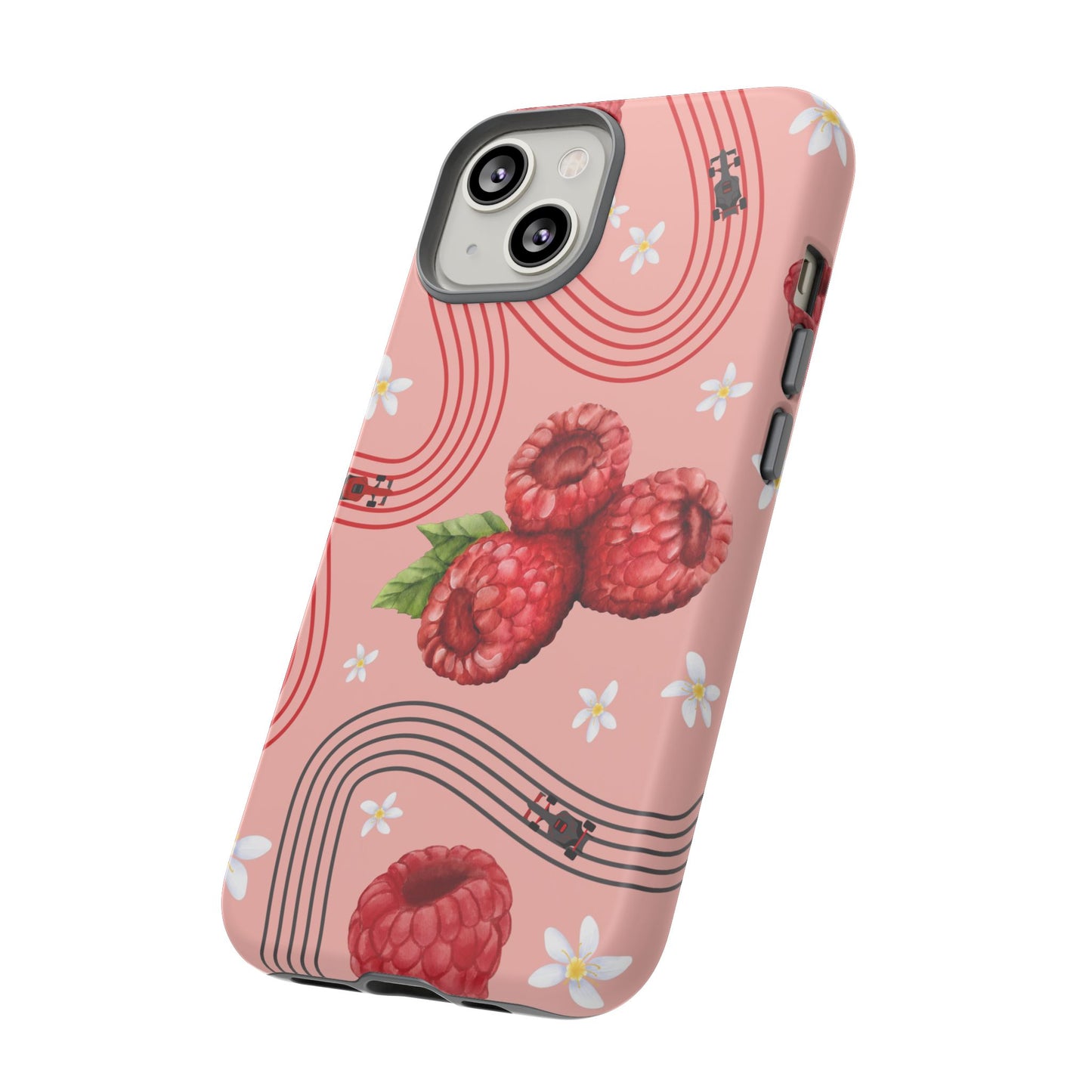 Red F1 Haas and Raspberries Phone Case, Trendy F1 Gift, Formula 1 Gift, Cute Fruit F1 Phone Case, Unique Phone Case