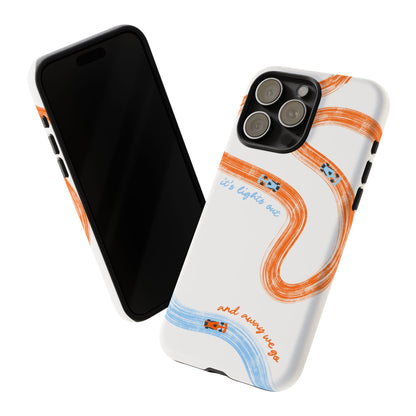 McLaren F1 Phone Case Orange and Blue Painted "its lights out and away we go", Trendy F1 Gift, Formula 1 Gift, Cute F1 Phone Case