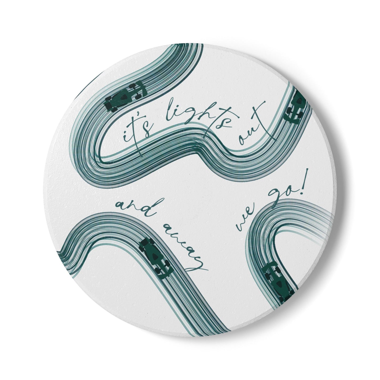 Green F1 Ceramic Coaster | Curved Tracks with Tiny Cars