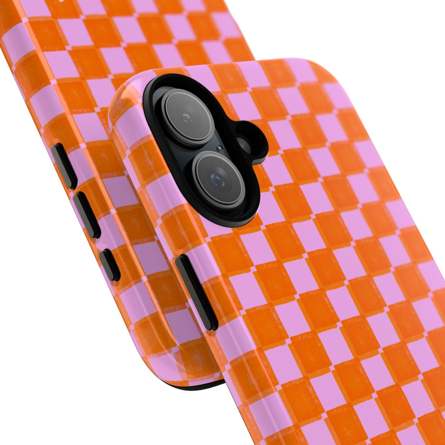 Simply Lovely Orange and Pink Checkered F1 Phone Case Design, Trendy F1 Gift, Formula 1 Gift, Cute F1 Phone Case