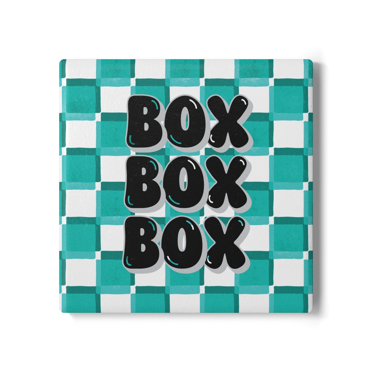 Mercedes F1 Teal and Grey Checkered Ceramic Coaster | Curved Tracks with Tiny Cars
