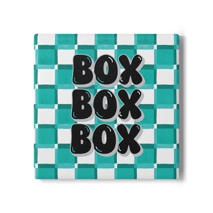 Mercedes F1 Teal and Grey Checkered Ceramic Coaster | Curved Tracks with Tiny Cars