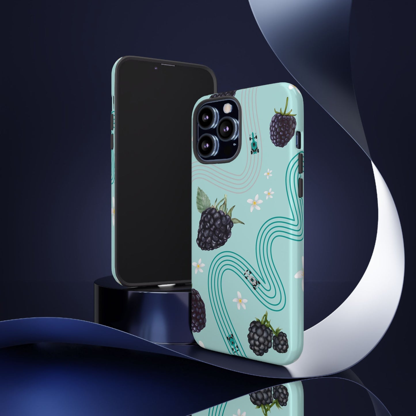 Teal F1 Mercedes and Blackberries Phone Case , Trendy F1 Gift, Formula 1 Gift, Cute Fruit F1 Phone Case, Unique Phone Case