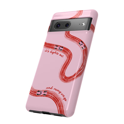 F1 Phone Case Pink and Red Painted "its lights out and away we go", Trendy F1 Gift, Formula 1 Gift, Cute F1 Phone Case, Unique Phone Case