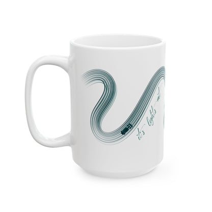 Green Painted F1  It's Lights Out and Away We Go Mug, Unique Gift for Coffee Lovers, Whimsical Formula 1 Gift