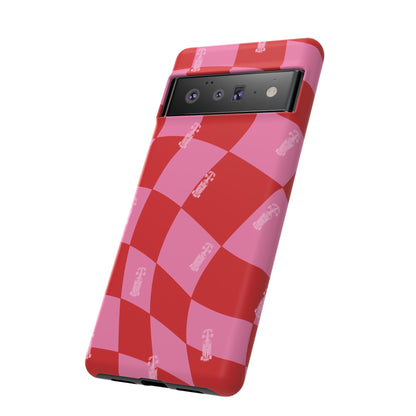 F1 Phone Case Pink and Red Checkerboard Design, Trendy F1 Gift, Girly Formula 1 Gift, Cute F1 Phone Case, Unique Formula One Phone Case