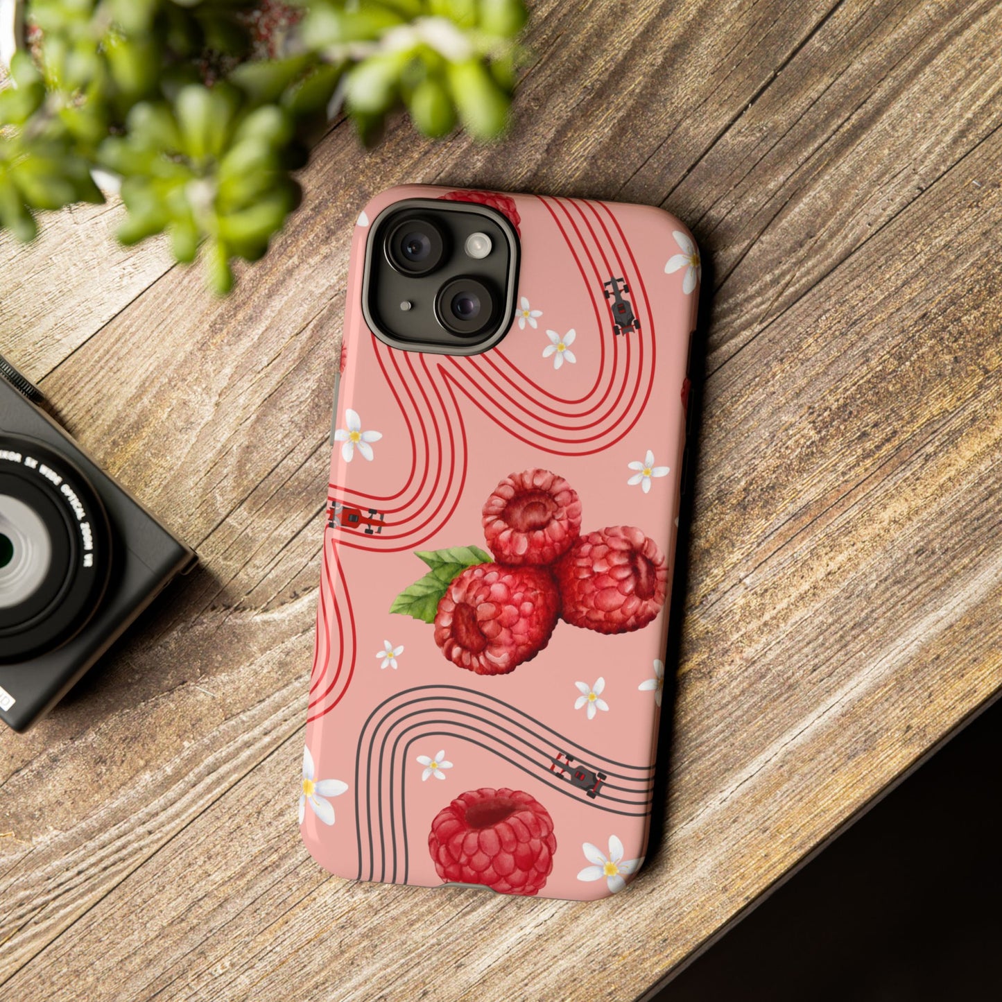 Red F1 Haas and Raspberries Phone Case, Trendy F1 Gift, Formula 1 Gift, Cute Fruit F1 Phone Case, Unique Phone Case